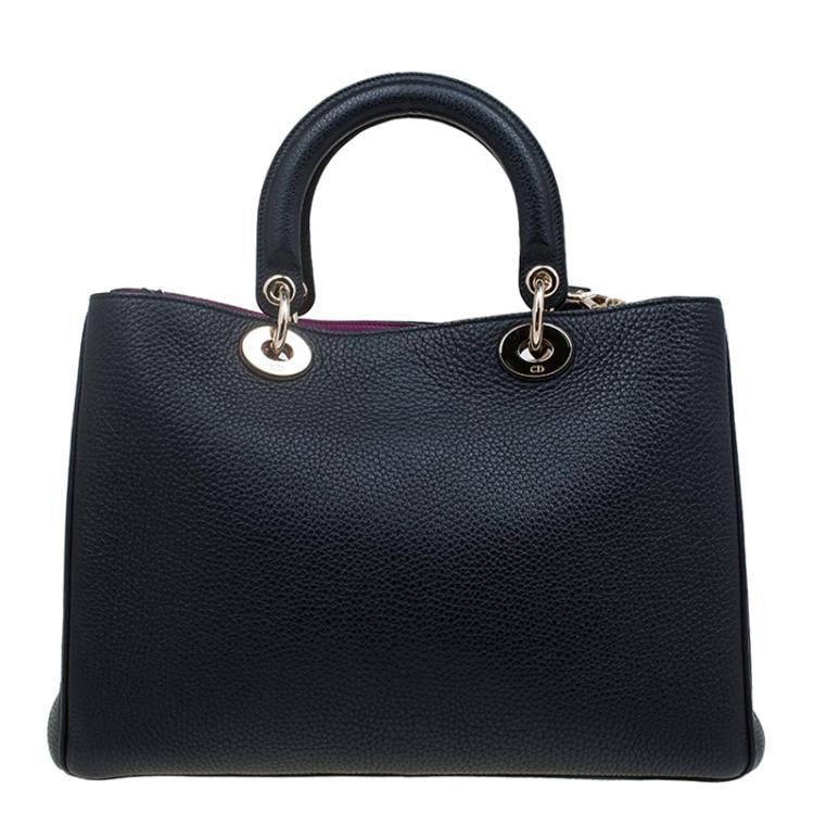 Pre Owned Dior Black Pebbled Leather Medium Diorissimo Shopper Tote
