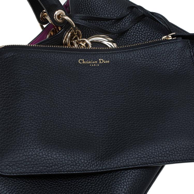 Pre Owned Dior Black Pebbled Leather Medium Diorissimo Shopper Tote