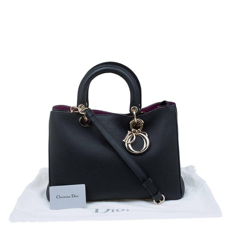 Pre Owned Dior Black Pebbled Leather Medium Diorissimo Shopper Tote