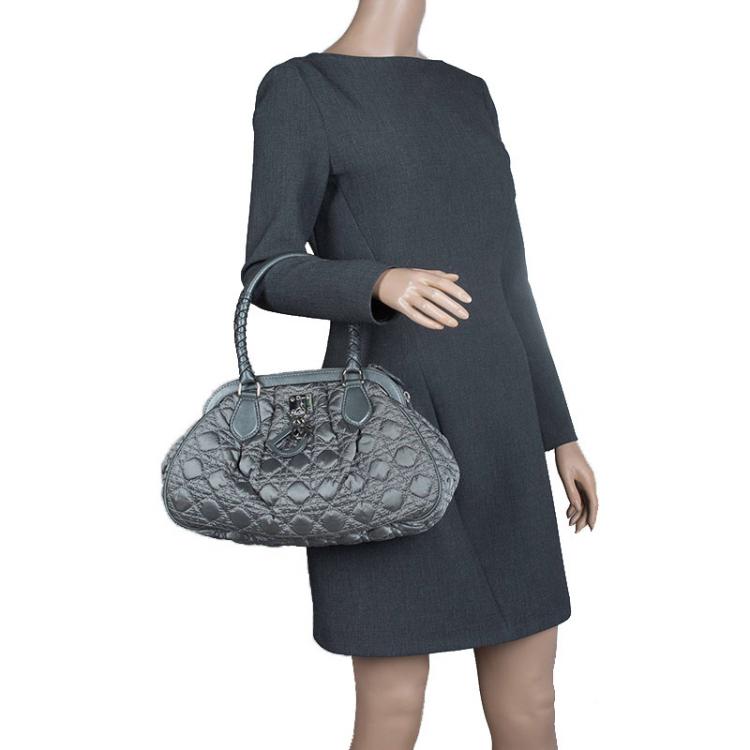 Pre Owned Dior Metallic Green Cannage Quilted Satin Charming Doctor Bag
