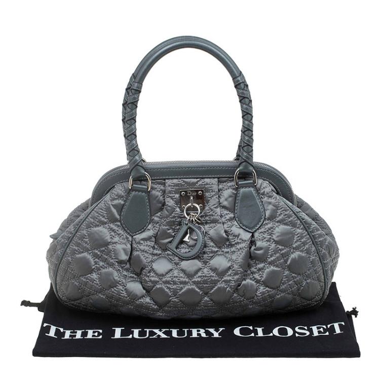 Pre Owned Dior Metallic Green Cannage Quilted Satin Charming Doctor Bag