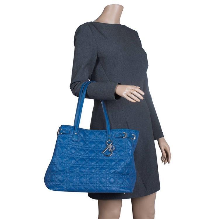 Pre Owned Dior Blue Coated Canvas Medium Panarea Shopper Tote
