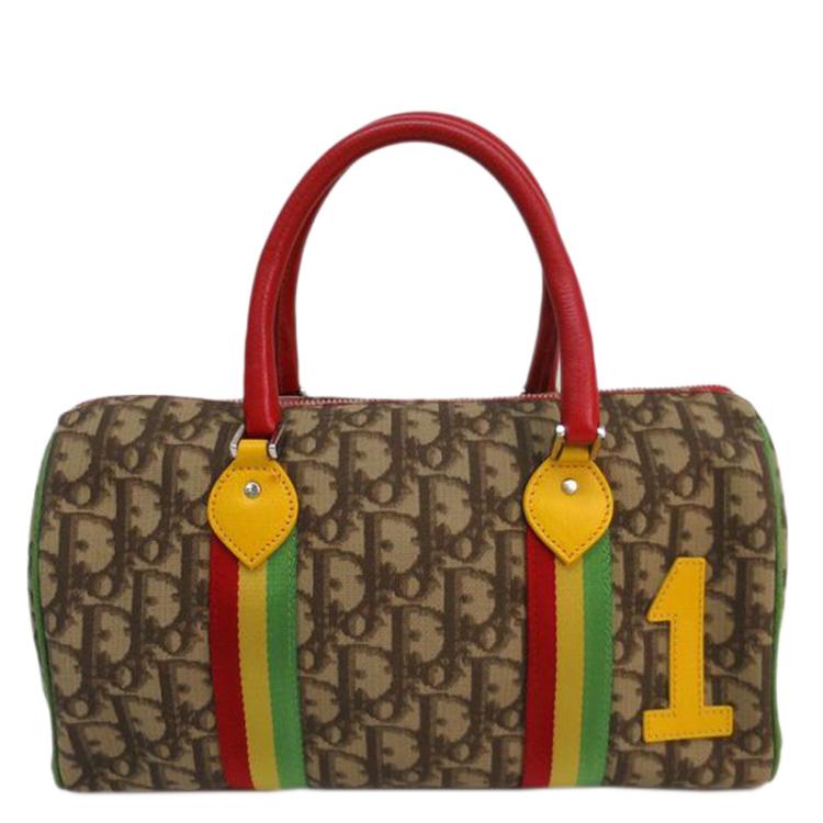 Pre Owned Christian Dior Beige PVC/Leather Rasta Collection Boston Bag