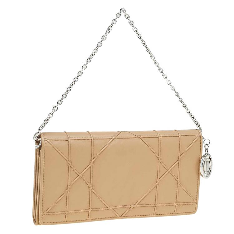Pre Owned Dior Beige Cannage Leather Wallet on Chain