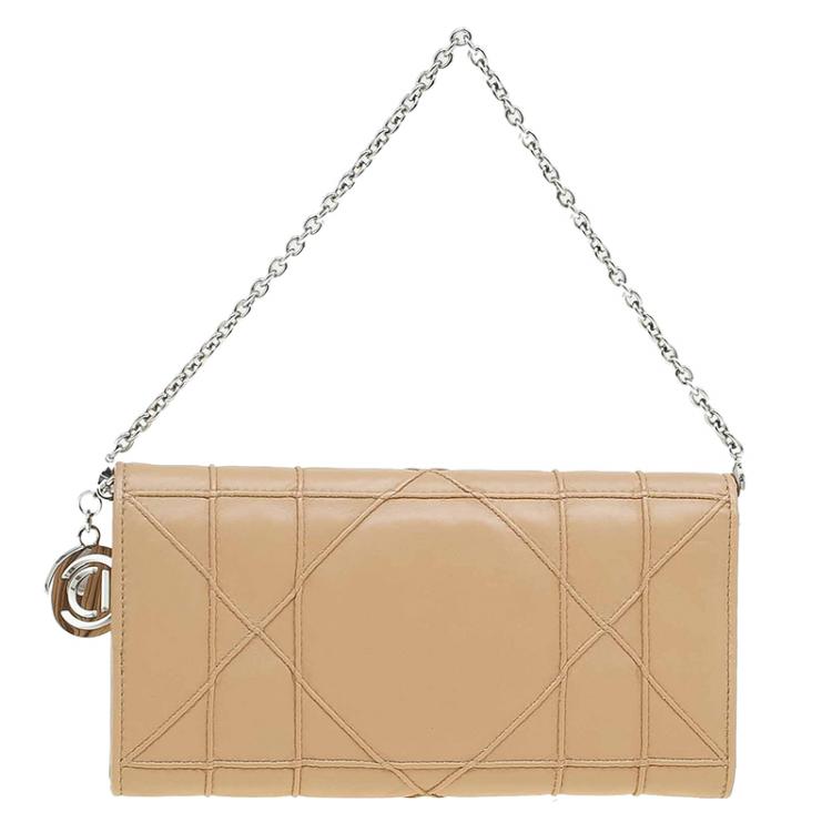 Pre Owned Dior Beige Cannage Leather Wallet on Chain