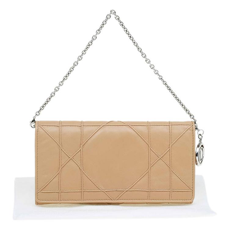 Pre Owned Dior Beige Cannage Leather Wallet on Chain