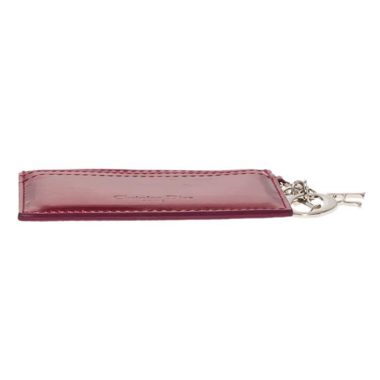 Pre Owned Dior Red Metallic Cannage Leather Lady Dior Card Holder
