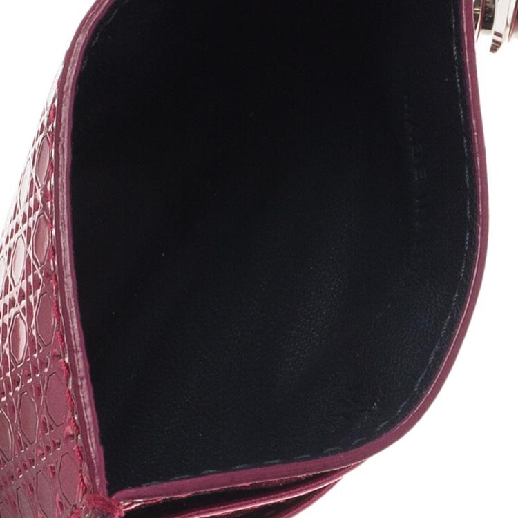 Pre Owned Dior Red Metallic Cannage Leather Lady Dior Card Holder