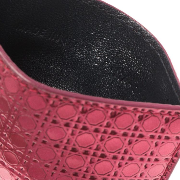 Pre Owned Dior Red Metallic Cannage Leather Lady Dior Card Holder