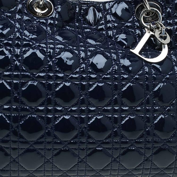Pre Owned Dior Navy Blue Cannage Quilted Soft Patent Leather Large Shopping Tote