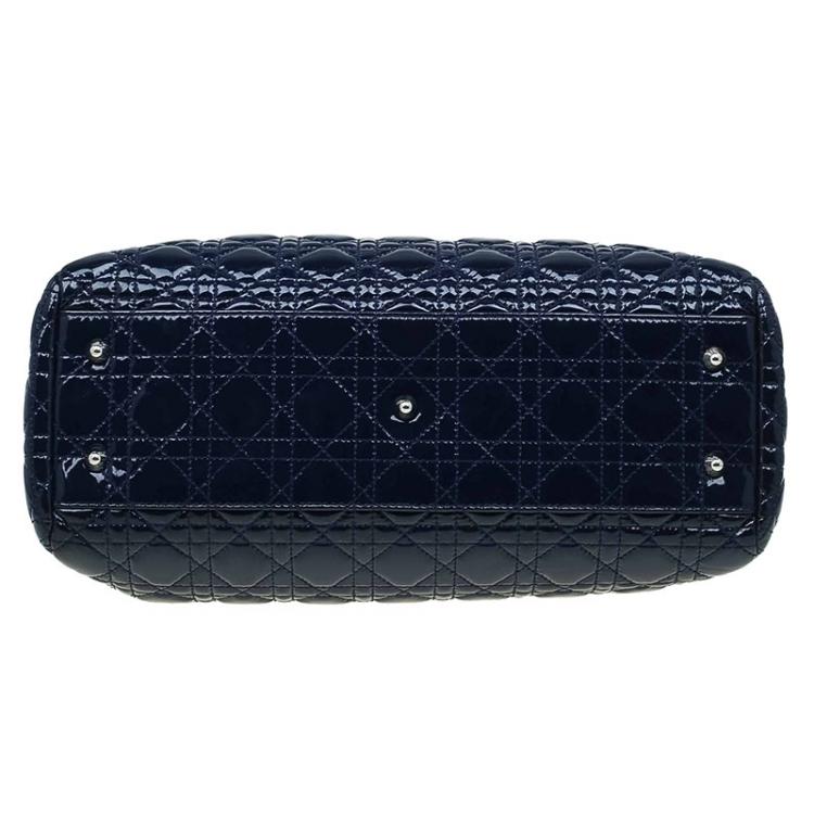 Pre Owned Dior Navy Blue Cannage Quilted Soft Patent Leather Large Shopping Tote