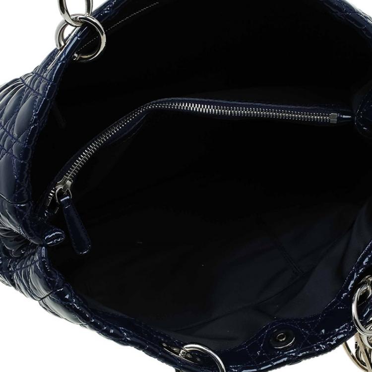 Pre Owned Dior Navy Blue Cannage Quilted Soft Patent Leather Large Shopping Tote