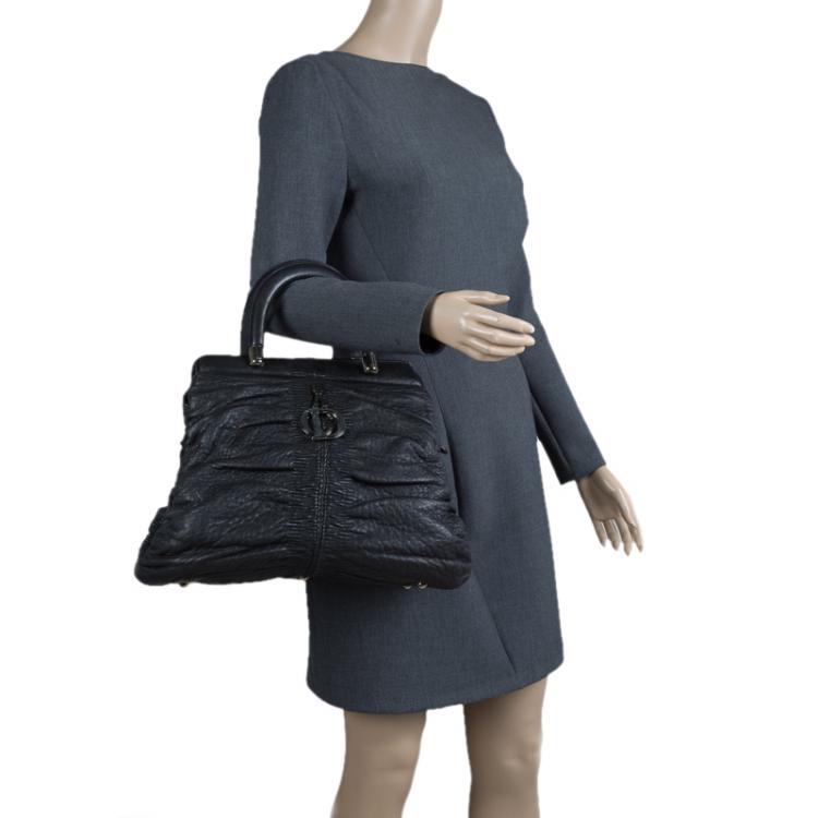 Pre Owned Dior Black Leather Karenina Frame Tote