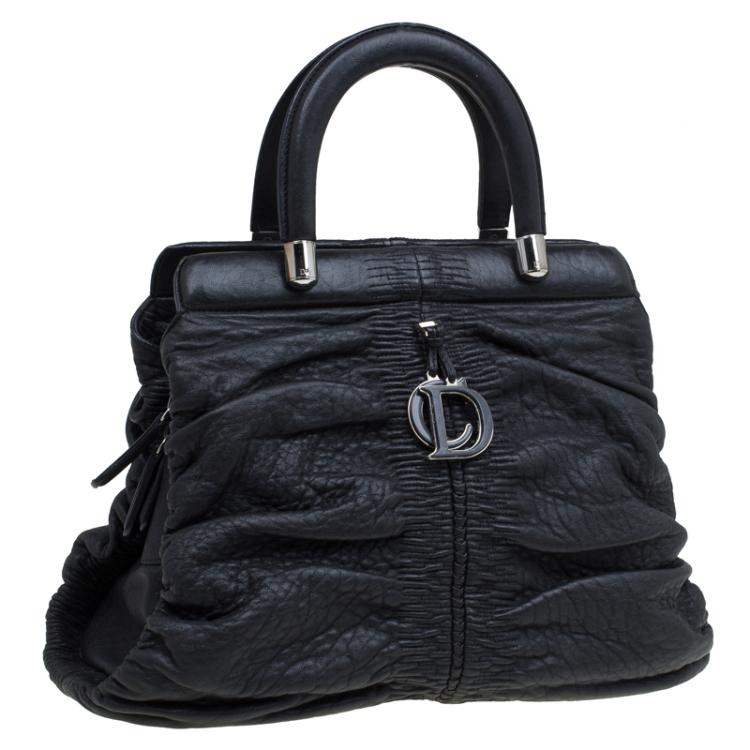 Pre Owned Dior Black Leather Karenina Frame Tote