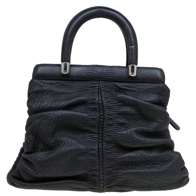 Pre Owned Dior Black Leather Karenina Frame Tote