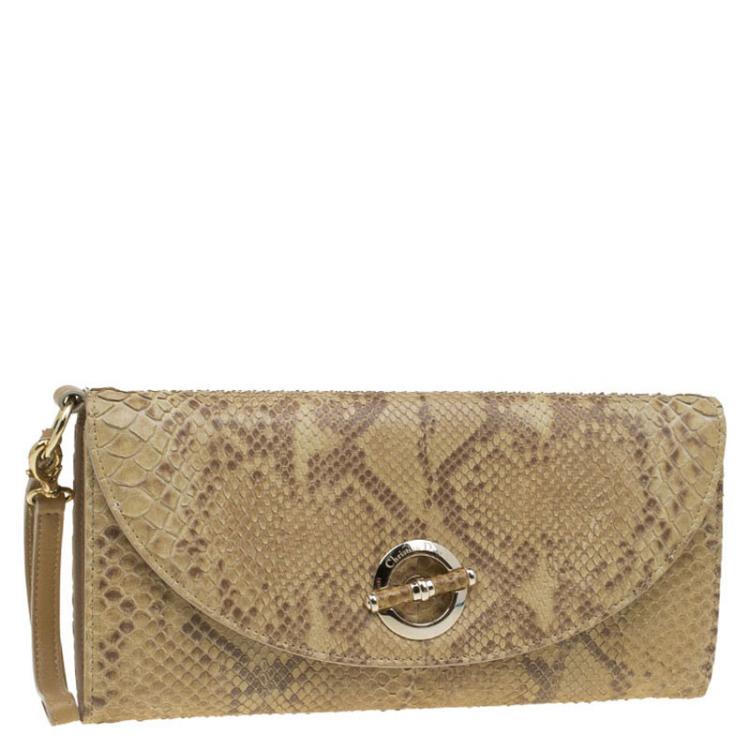 Pre Owned Dior Beige Python Jazz Club Wristlet Clutch 