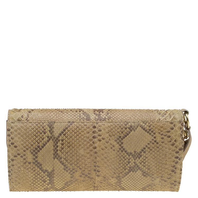 Pre Owned Dior Beige Python Jazz Club Wristlet Clutch 