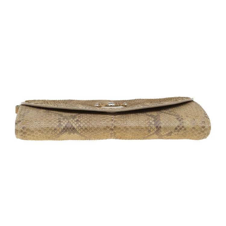 Pre Owned Dior Beige Python Jazz Club Wristlet Clutch 