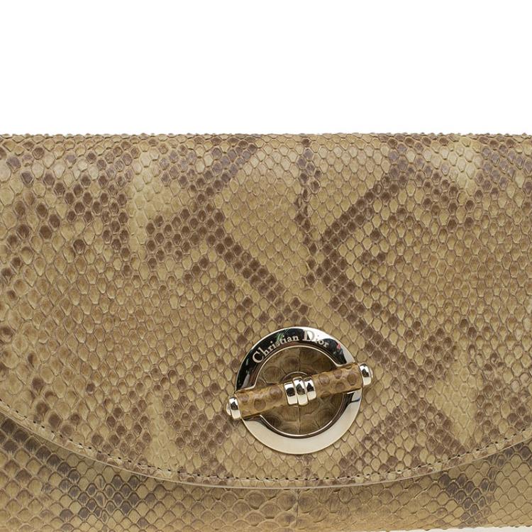 Pre Owned Dior Beige Python Jazz Club Wristlet Clutch 