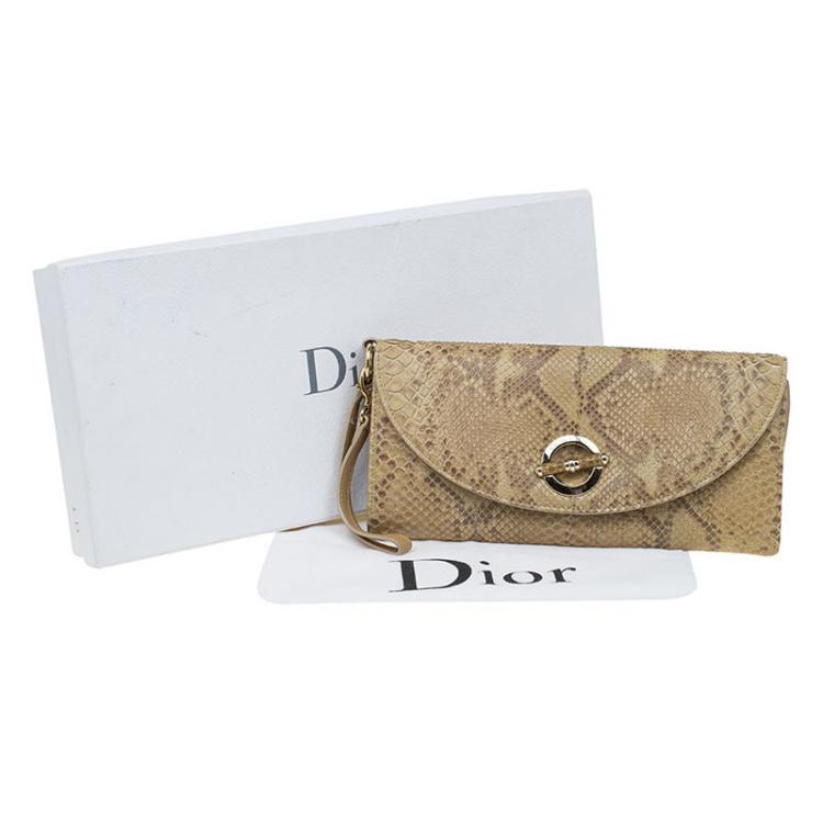 Pre Owned Dior Beige Python Jazz Club Wristlet Clutch 