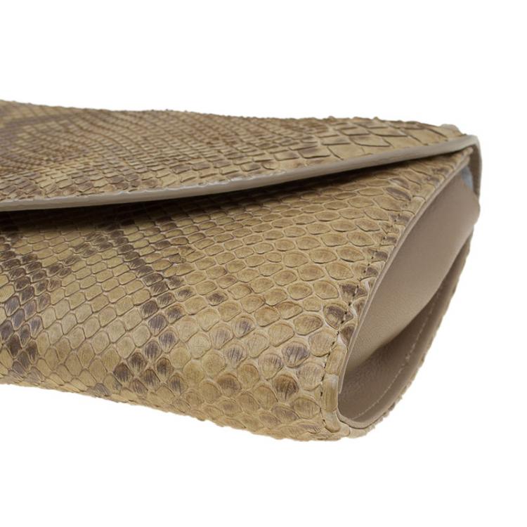 Pre Owned Dior Beige Python Jazz Club Wristlet Clutch 