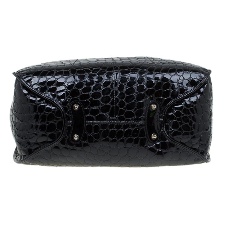 Pre Owned Dior Black Croc Embossed Patent Leather 61 Tote