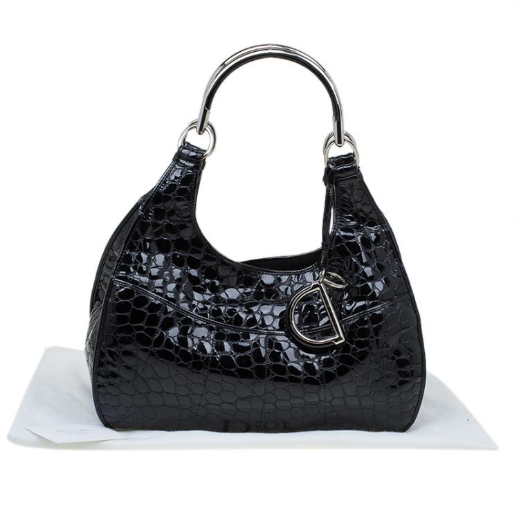 Pre Owned Dior Black Croc Embossed Patent Leather 61 Tote