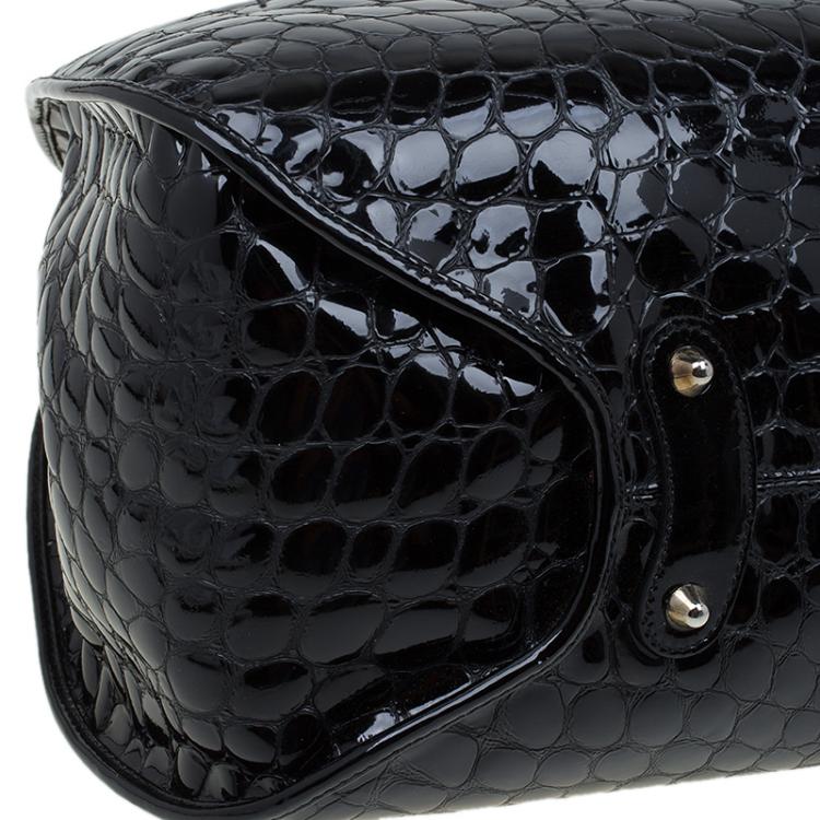 Pre Owned Dior Black Croc Embossed Patent Leather 61 Tote