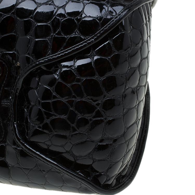Pre Owned Dior Black Croc Embossed Patent Leather 61 Tote