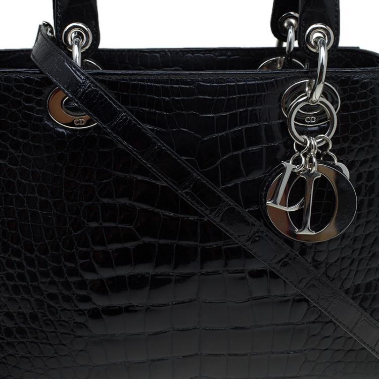 Pre Owned Dior Black Alligator Leather Medium Limited Edition Lady Dior Tote
