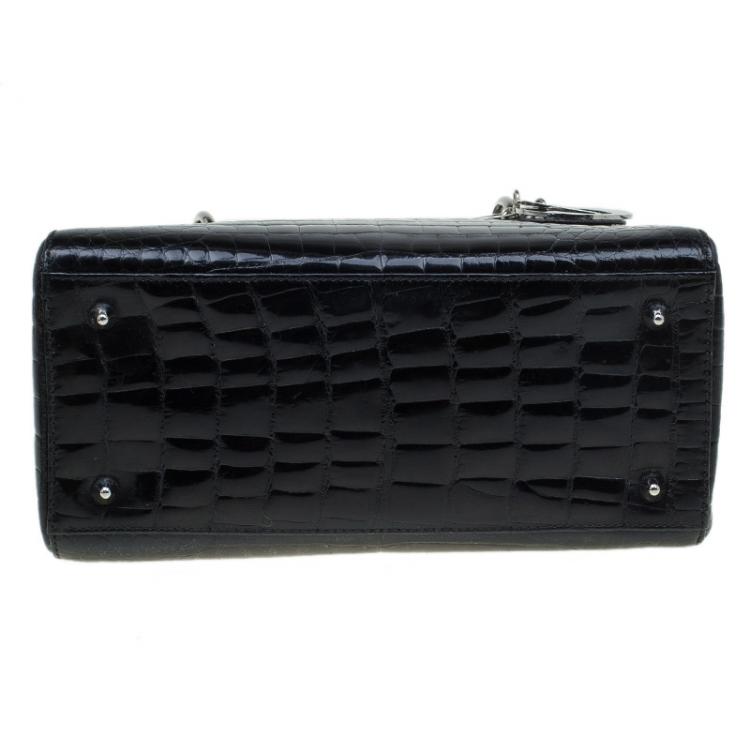 Pre Owned Dior Black Alligator Leather Medium Limited Edition Lady Dior Tote