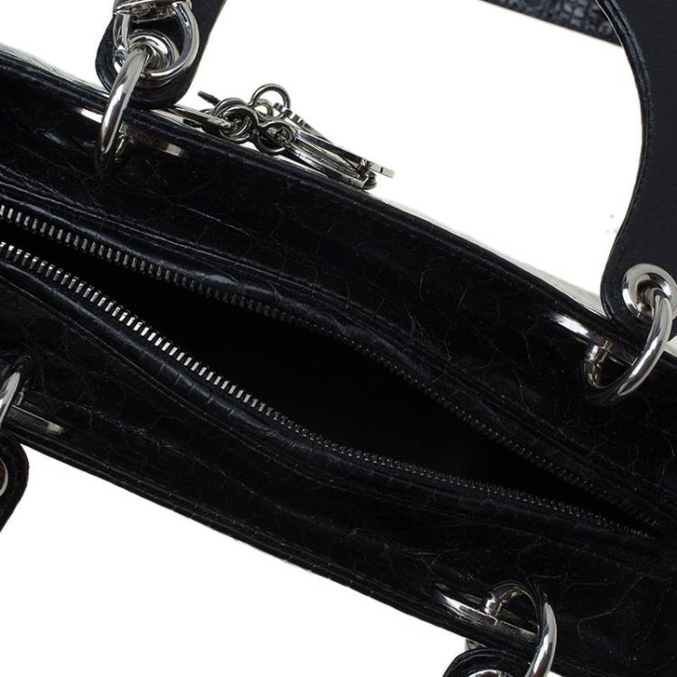 Pre Owned Dior Black Alligator Leather Medium Limited Edition Lady Dior Tote