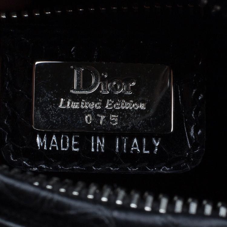 Pre Owned Dior Black Alligator Leather Medium Limited Edition Lady Dior Tote