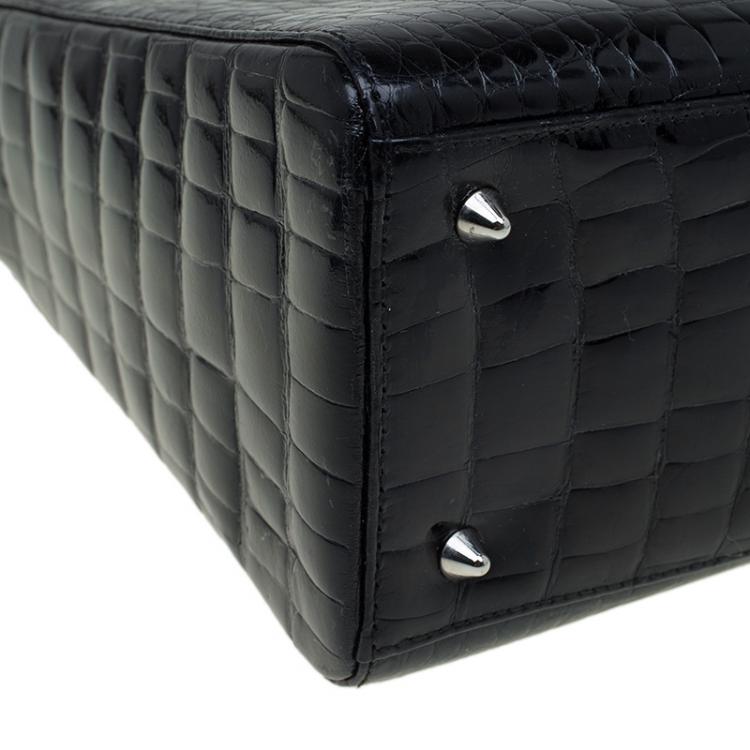 Pre Owned Dior Black Alligator Leather Medium Limited Edition Lady Dior Tote