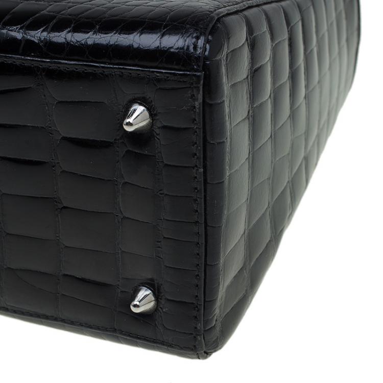 Pre Owned Dior Black Alligator Leather Medium Limited Edition Lady Dior Tote
