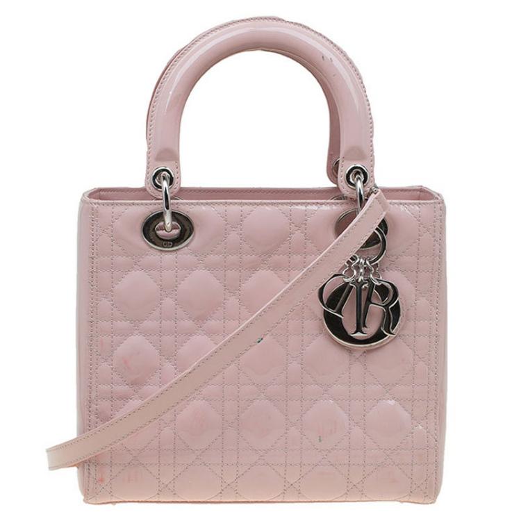 Pre Owned Dior Pink Patent Leather Medium Lady Dior Tote