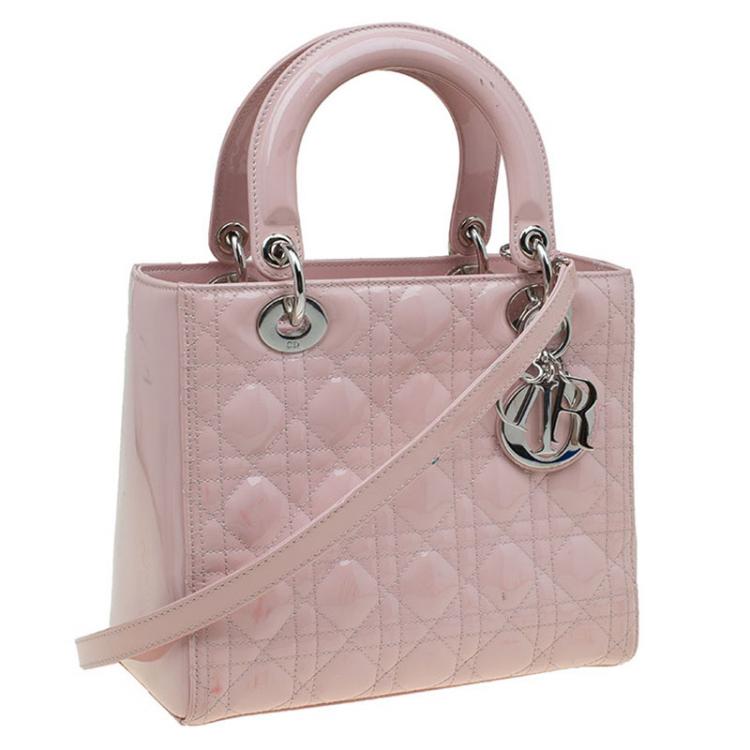 Pre Owned Dior Pink Patent Leather Medium Lady Dior Tote