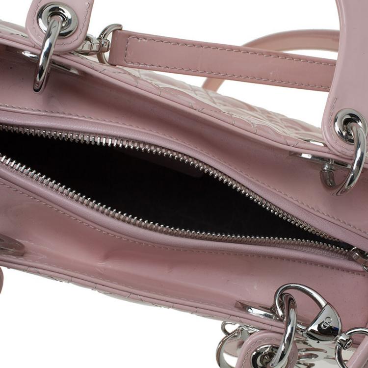 Pre Owned Dior Pink Patent Leather Medium Lady Dior Tote