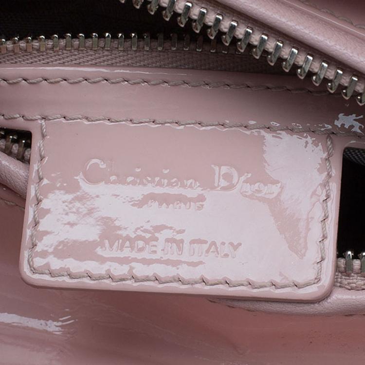 Pre Owned Dior Pink Patent Leather Medium Lady Dior Tote