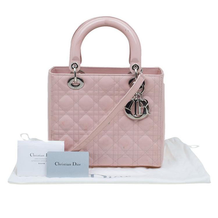 Pre Owned Dior Pink Patent Leather Medium Lady Dior Tote