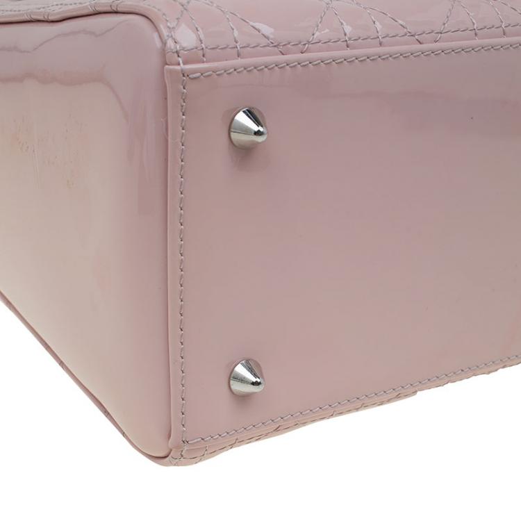 Pre Owned Dior Pink Patent Leather Medium Lady Dior Tote