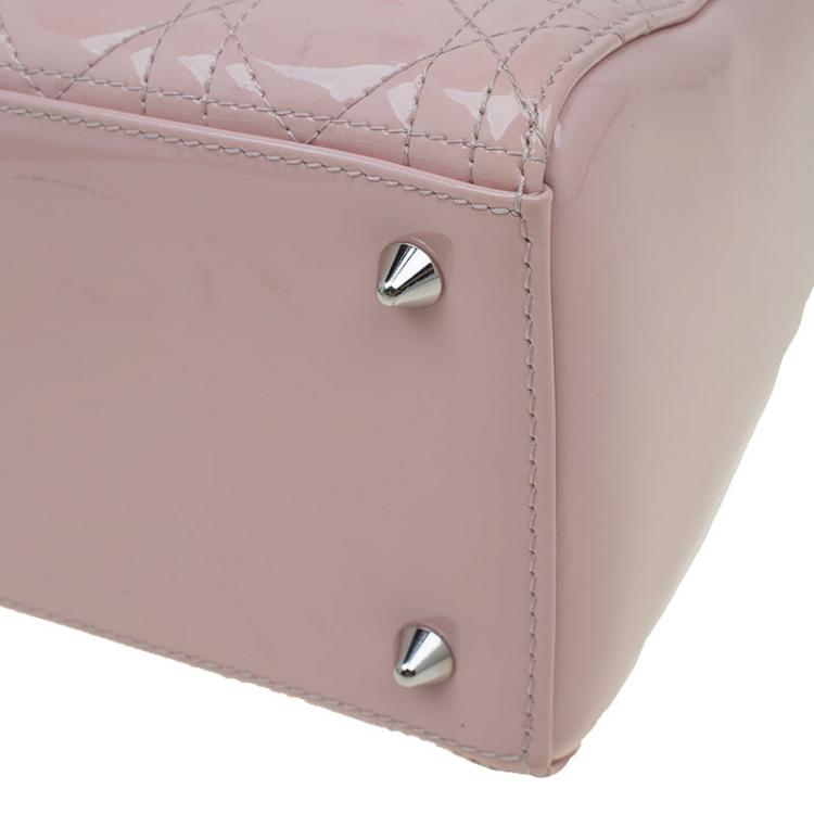 Pre Owned Dior Pink Patent Leather Medium Lady Dior Tote