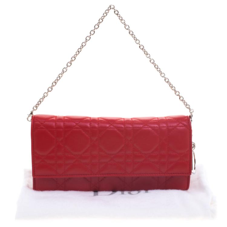 Pre Owned Dior Red Cannage Leather Wallet on Chain