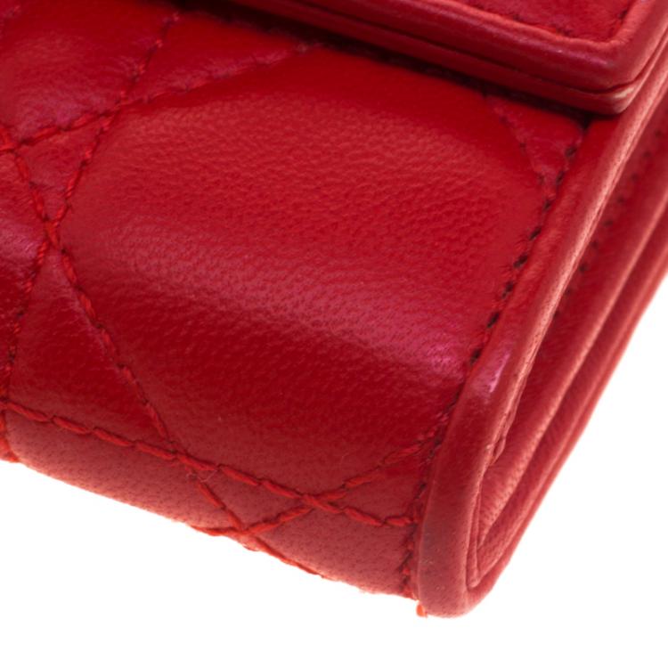 Pre Owned Dior Red Cannage Leather Wallet on Chain