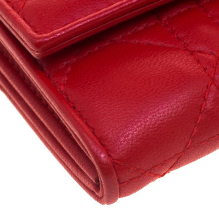 Pre Owned Dior Red Cannage Leather Wallet on Chain