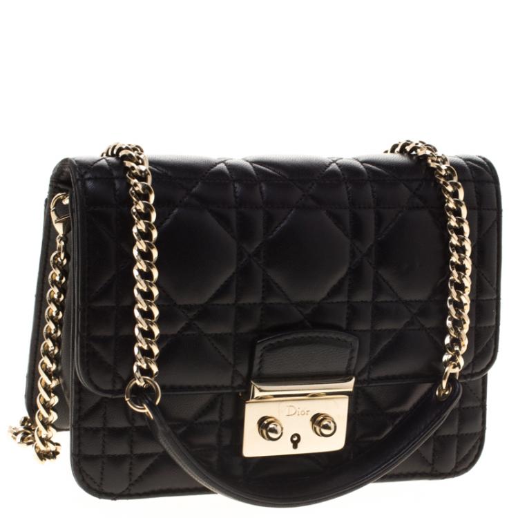 Pre Owned Dior Black Leather Miss Dior Mini Chain Pouch
