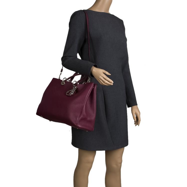 Pre Owned Dior Burgundy Pebbled Leather Large Diorissimo Shopper Tote