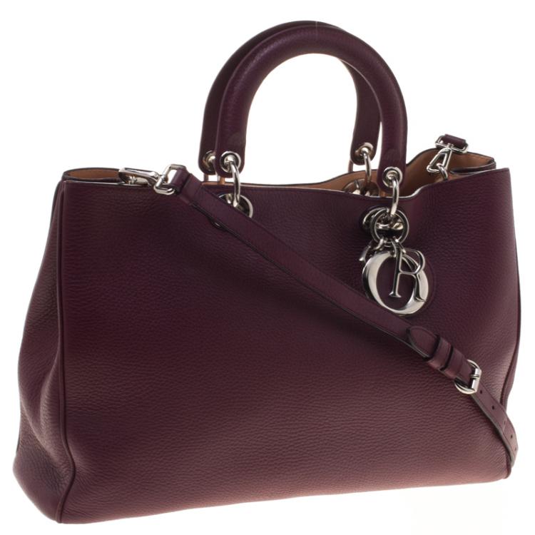 Pre Owned Dior Burgundy Pebbled Leather Large Diorissimo Shopper Tote