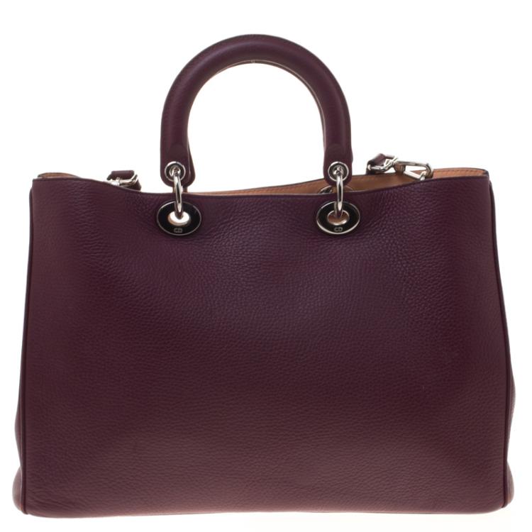 Pre Owned Dior Burgundy Pebbled Leather Large Diorissimo Shopper Tote