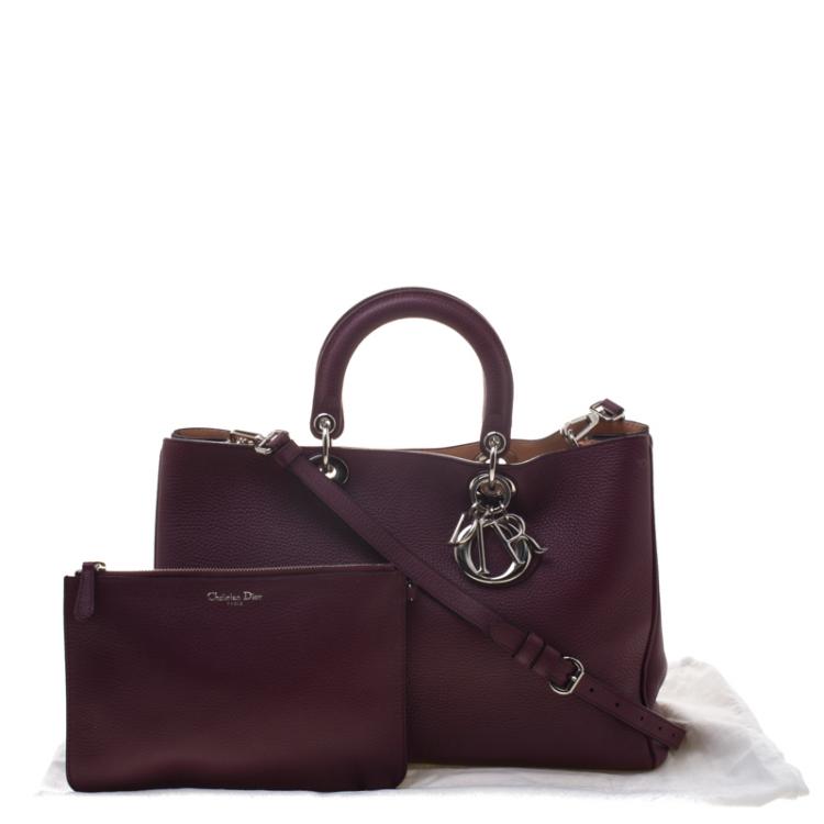 Pre Owned Dior Burgundy Pebbled Leather Large Diorissimo Shopper Tote